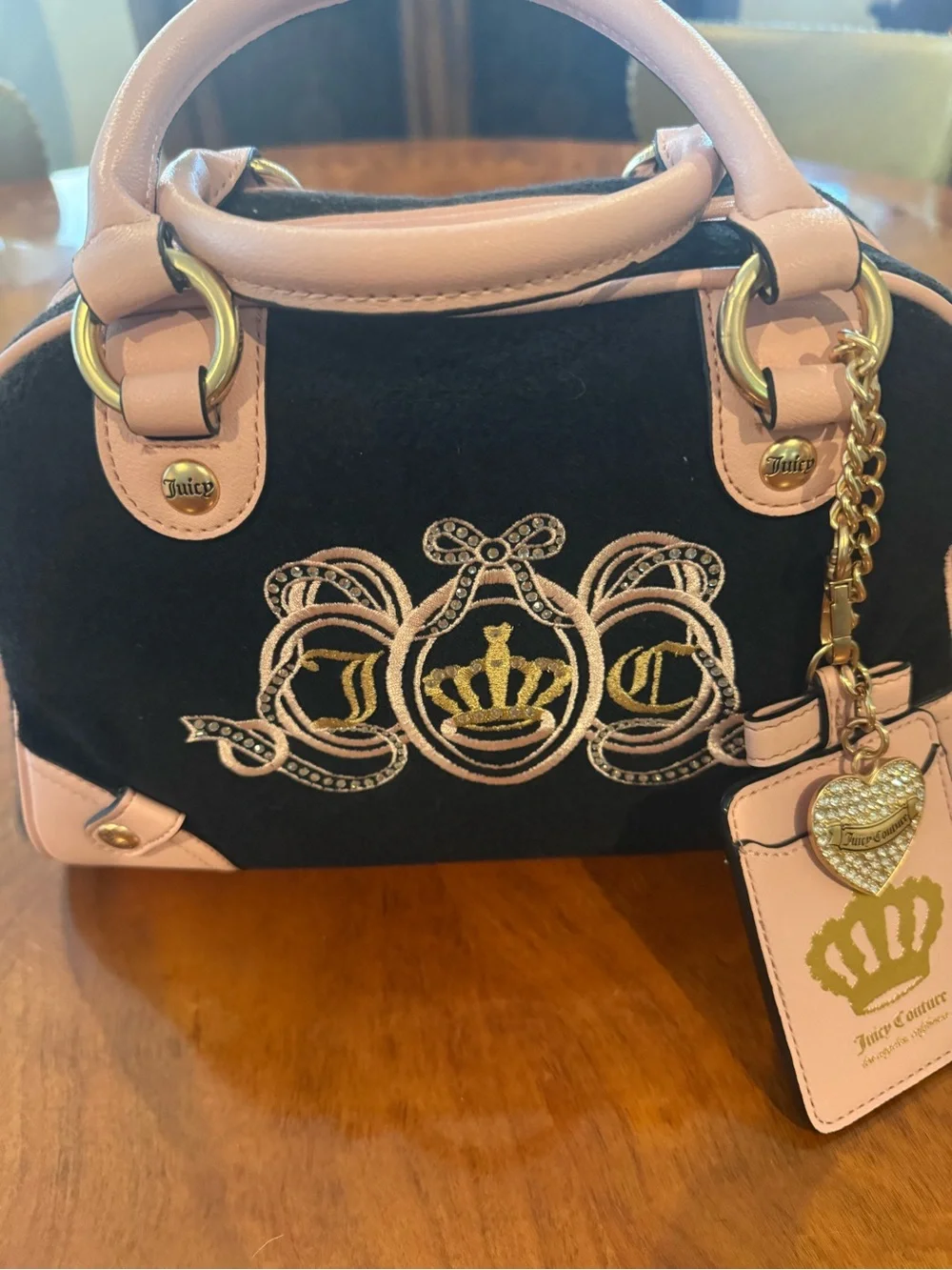Juicy Couture Lovers Club Y2K Black & Pink Bowler Bag + Charms